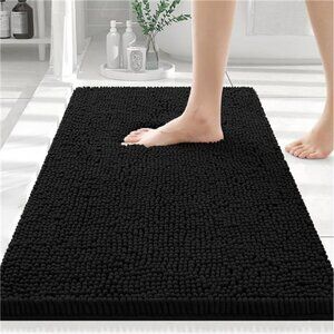Smiry Luxury Chenille Bathroom Rug Non-Slip Shaggy Bath Mat Machine Washable Bla